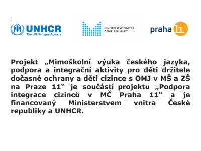 Projekt "Mimoškolní výuka českého jazyka, podpora a integrační aktivity pro děti držitele dočasné ochrany a děti cizince s OMJ