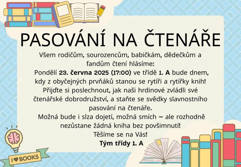 Pasování na čtenáře - pozvánka
