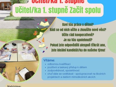 Přijmeme učitele/ku 1. stupně a učitele/ku 1. stupně Začít spolu